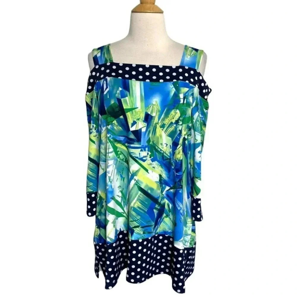 Patchington L cold shoulder blue square neck long sleeve top